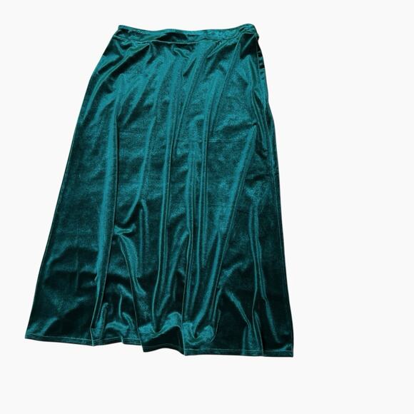 Judith Hart Midi Skirt Size Large Polyester Velvet Pull On Teal Green Soft Fluid - Picture 2 of 4